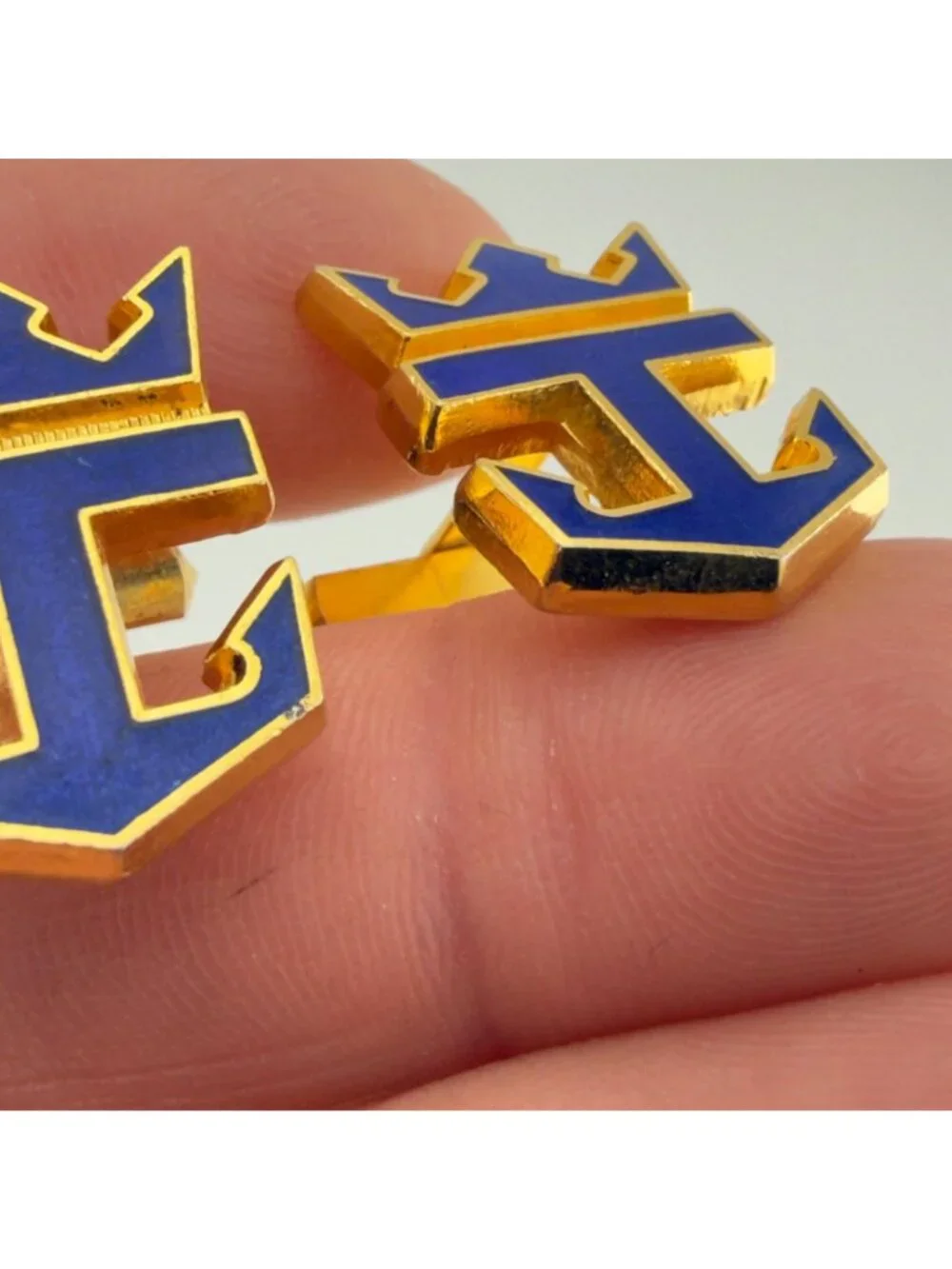 Vintage Royal Caribbean Cruises Cufflinks Blue Enamel Employee Uniform